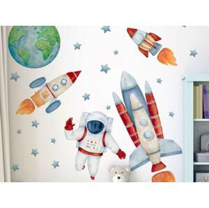 Nálepka na stenu - Astronaut a rakety vo vesmíre