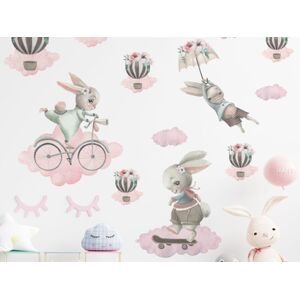Nálepka na stenu - Zajačiky v obláčikoch