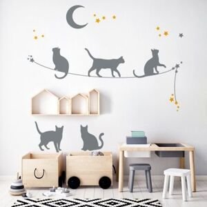 Nástenná samolepka - tieňové obrázky - mačky na lane farba mačky: mätová, farba doplnky: sivá