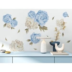 Nálepka na stenu - kvety Pivonky bielomodré