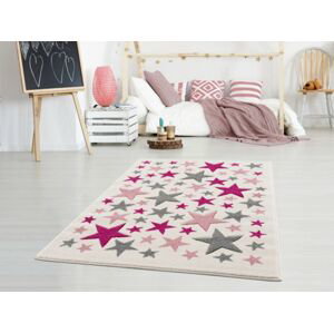 Detský koberec - More hviezdičiek farba: krémovosivá - ružová, rozmer: 120 x 180 cm