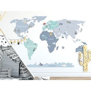Nálepka na stenu - Mapa sveta farba: sivá, veľkosť: S (malá)