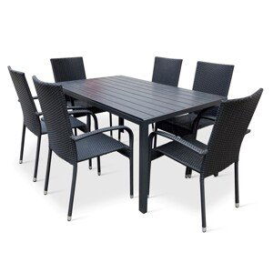TEXIM VIKING L - záhradný jedálenský stôl + 6 x stolička PARIS, hliník + umelé drevo / oceľ + umelý ratan