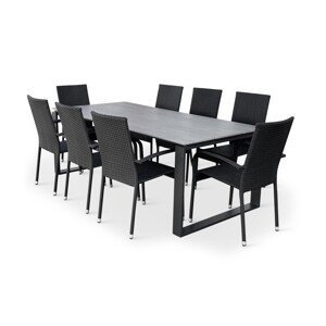 TEXIM STRONG - záhradný jedálenský stôl + 8x stolička PARIS, hliník + umelé drevo / oceľ + umelý ratan
