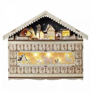 EMOS Vianočný adventný kalendár domček, drevený 10 LED