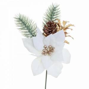 Kinekus Ozdoba zapichovacia kvet vianočná ruža+čečina 20 cm krémová