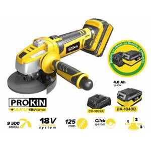 PROKIN Brúska uhlová AG-L0118, 125 mm AKU 18V PROKIN - STARTER KIT (s batériou a nabíjačkou)