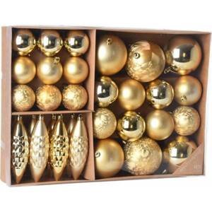 Kinekus Zlatá vianočná guľa + cencúle / šišky, plastové, sada 31 ks