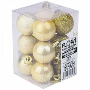 Kinekus Zlatá vianočná guľa, plastová, 3 cm, sada 12 ks, zlatá mix