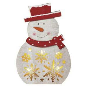 Kinekus LED vianočný snehuliak drevený, 30 cm, 2x AAA, vnútorný, teplá biela, časovač