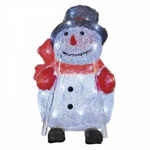 Kinekus LED vianočný snehuliak na lyžiach, 28 cm, vonkajší aj vnútorný, studená biela, časovač